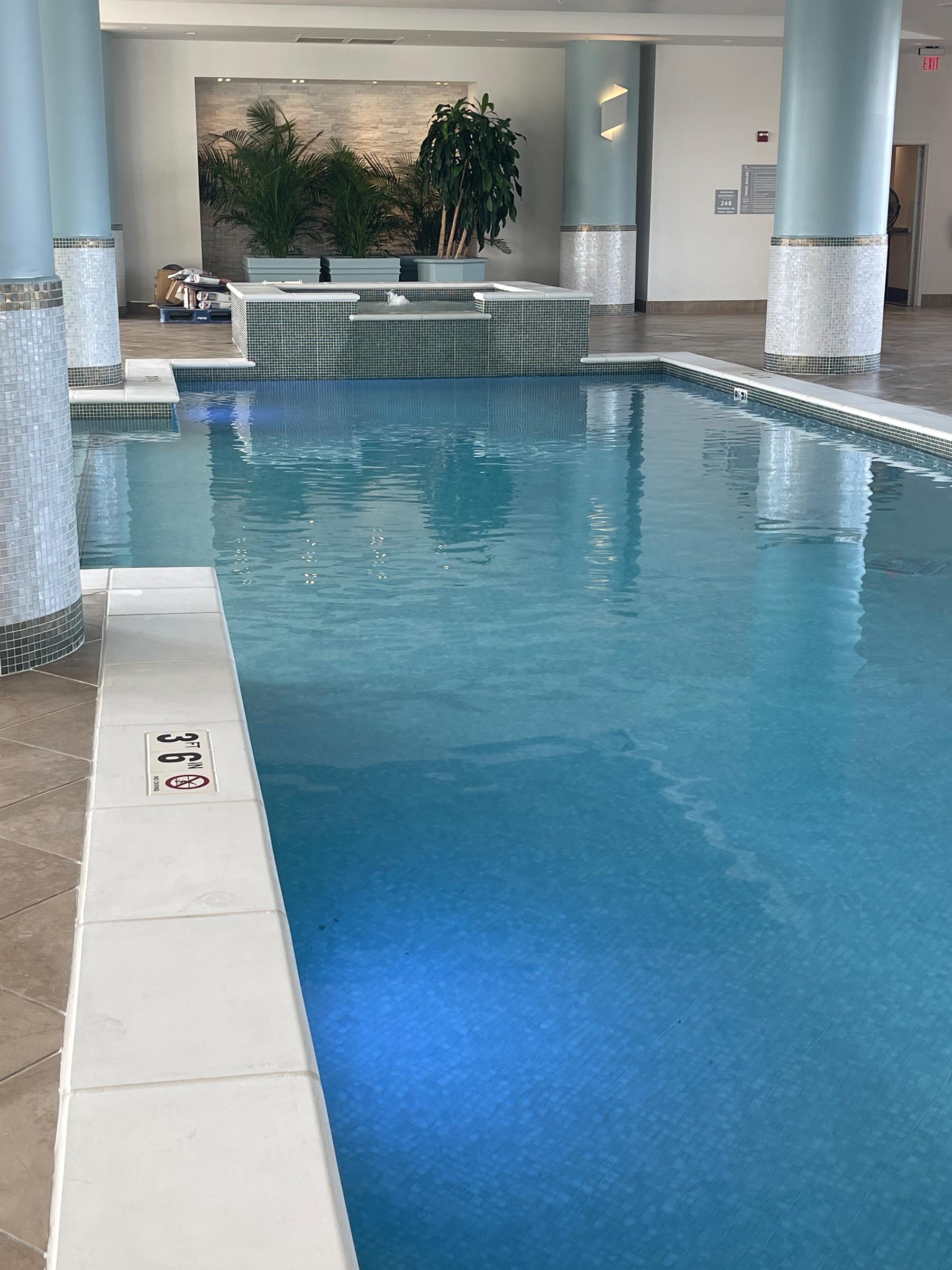 AFTER Lancaster Marriott’s indoor pool with glass mosaic tile