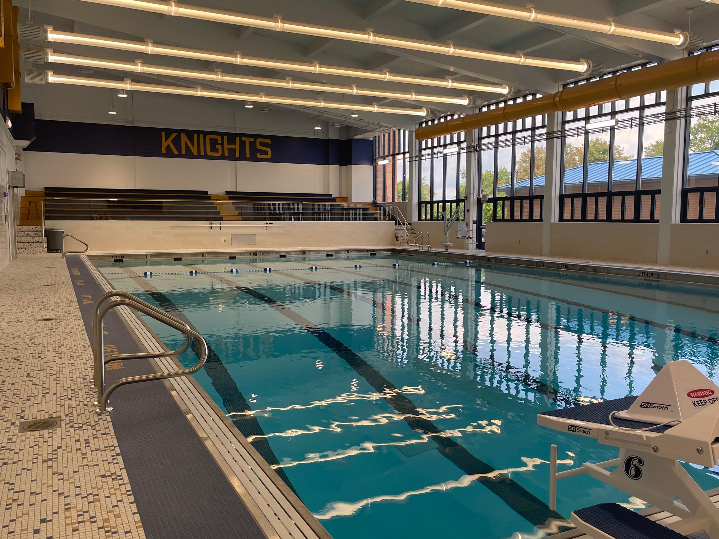 AFTER Completely renovated high school competition pool in Irwin, PA, designed by Wallover Architects